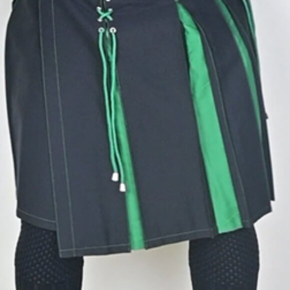 Fashion Utility Black Hybrid Kilt  Green Pleats and Lacing Highlander Kilt NEW - Picture 4 of 9
